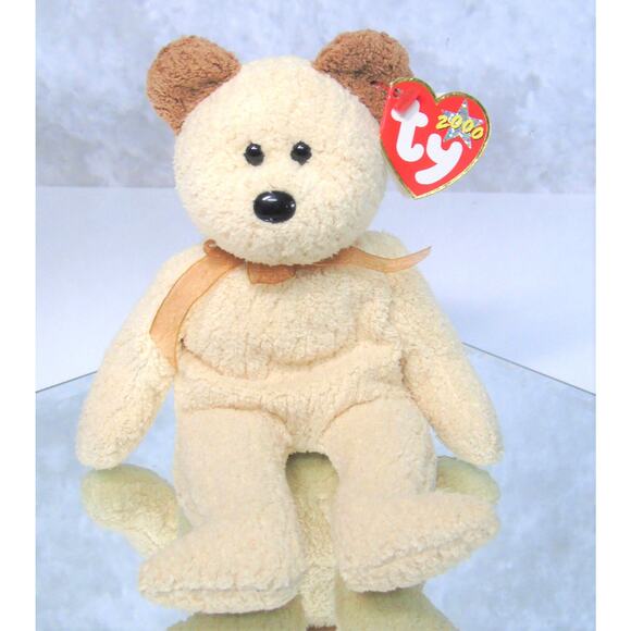 NEW Ty Beanie Babies HUGGY TEDDY BEAR With TAG ERRORS 2000 Millennium Ivory Gold - Picture 6 of 6